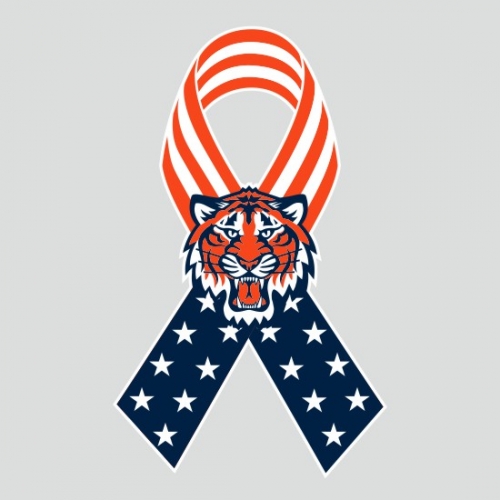 Detroit Tigers Ribbon American Flag logo heat sticker