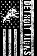 Detroit Lions Black And White American Flag logo heat sticker